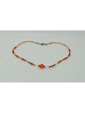 Orange, Clear and Blue Crystal Beaded Necklace with Silver Clasp